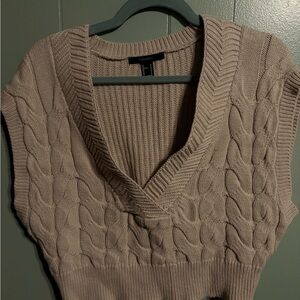 Forever 21 Women's V-Neck Cable Knit Sweater - Tan